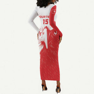 Custom Tunisia Football Long Sleeve Bodycon Dress Go Champions LT15