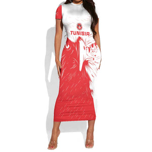 Custom Tunisia Football Short Sleeve Bodycon Dress Go Champions LT15