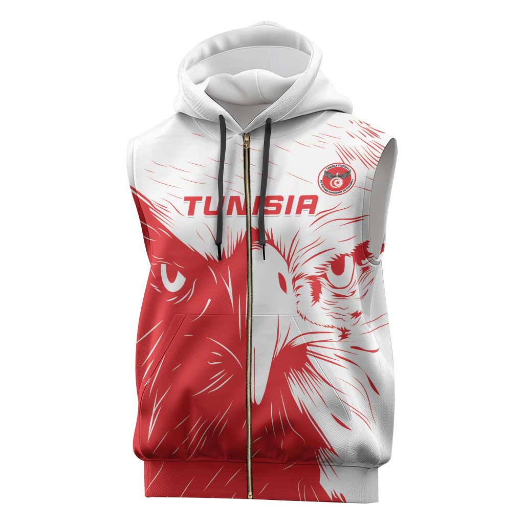 Custom Tunisia Football Sleeveless Zip Hoodie Go Champions - African Pride