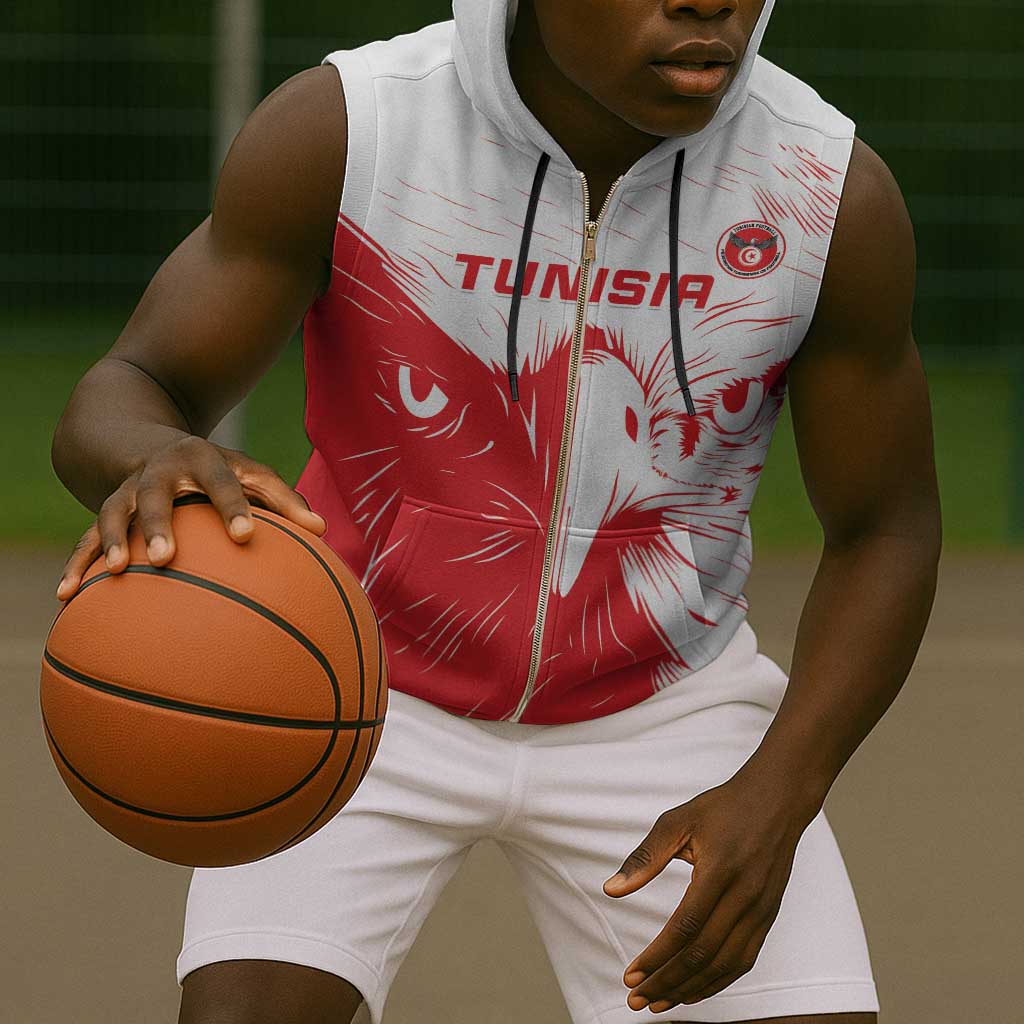 Custom Tunisia Football Sleeveless Zip Hoodie Go Champions - African Pride