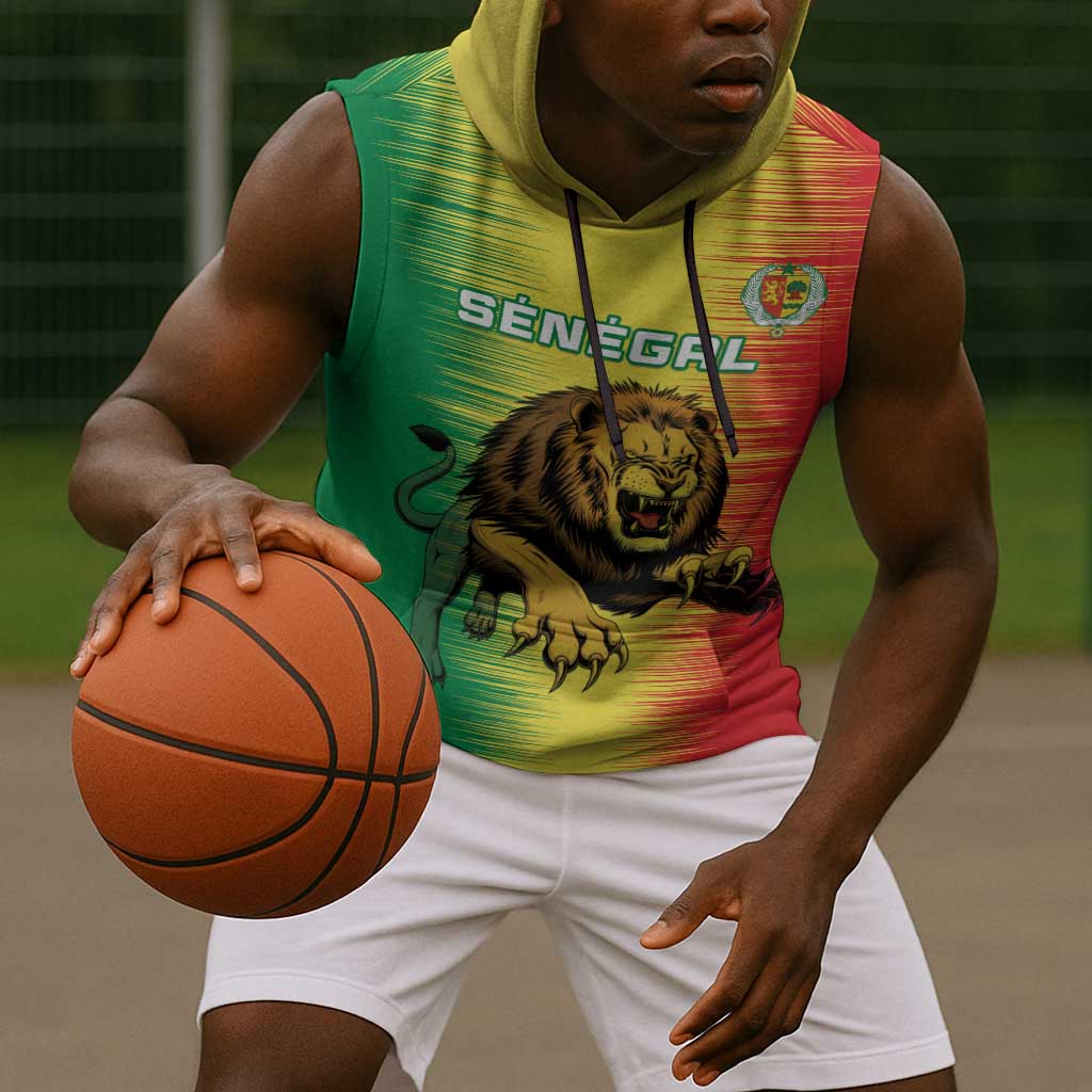 Custom Afro Senegal Football Sleeveless Hoodie Lions of Teranga - Flag Style - African Pride