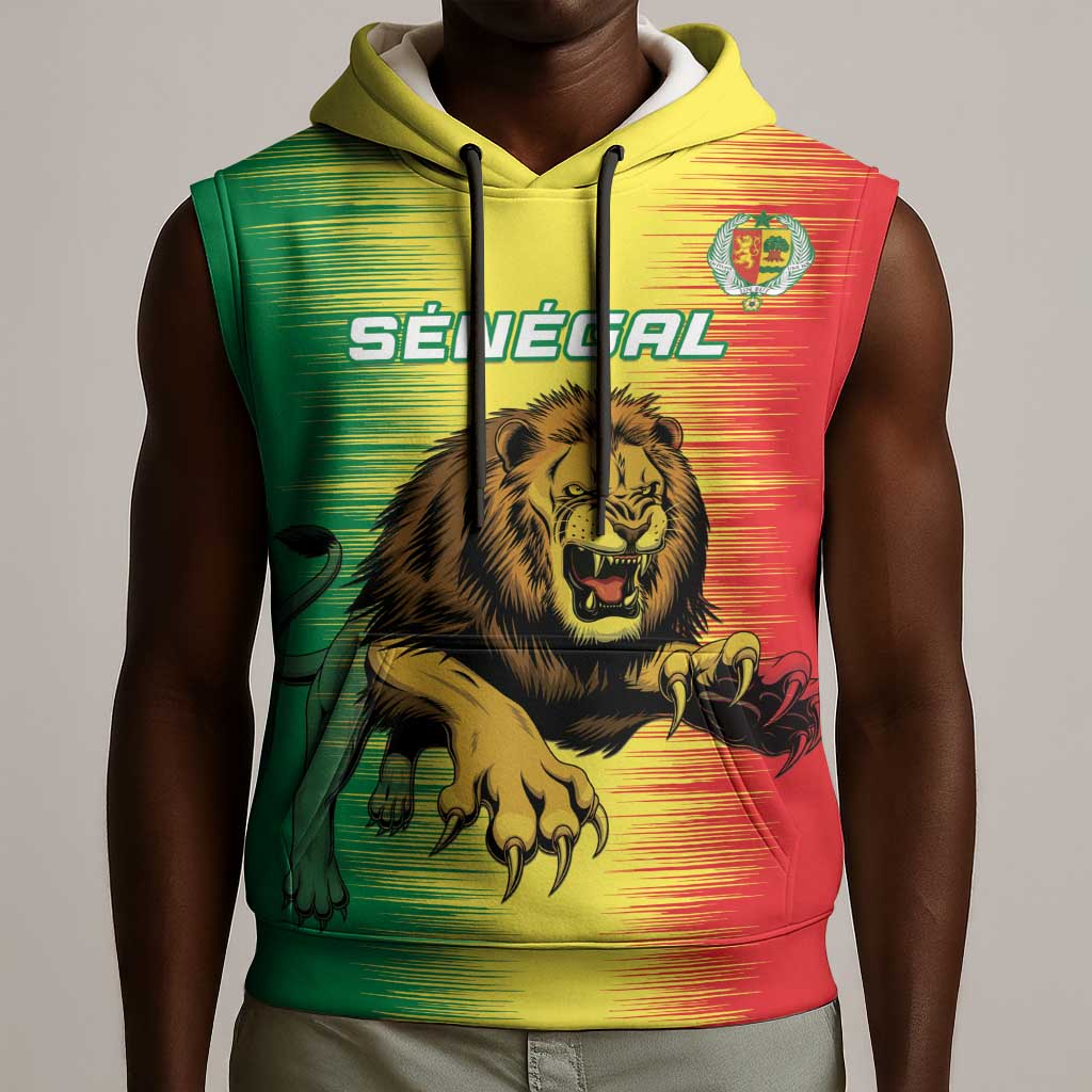 Custom Afro Senegal Football Sleeveless Hoodie Lions of Teranga - Flag Style - African Pride
