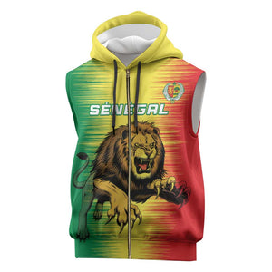 Custom Afro Senegal Football Sleeveless Zip Hoodie Lions of Teranga - Flag Style - African Pride