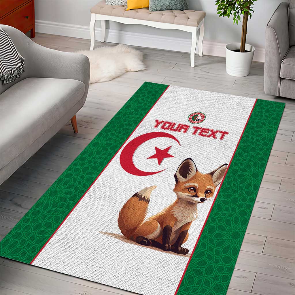 Custom Algeria Football Area Rug Fennec Foxes With Islamic Pattern