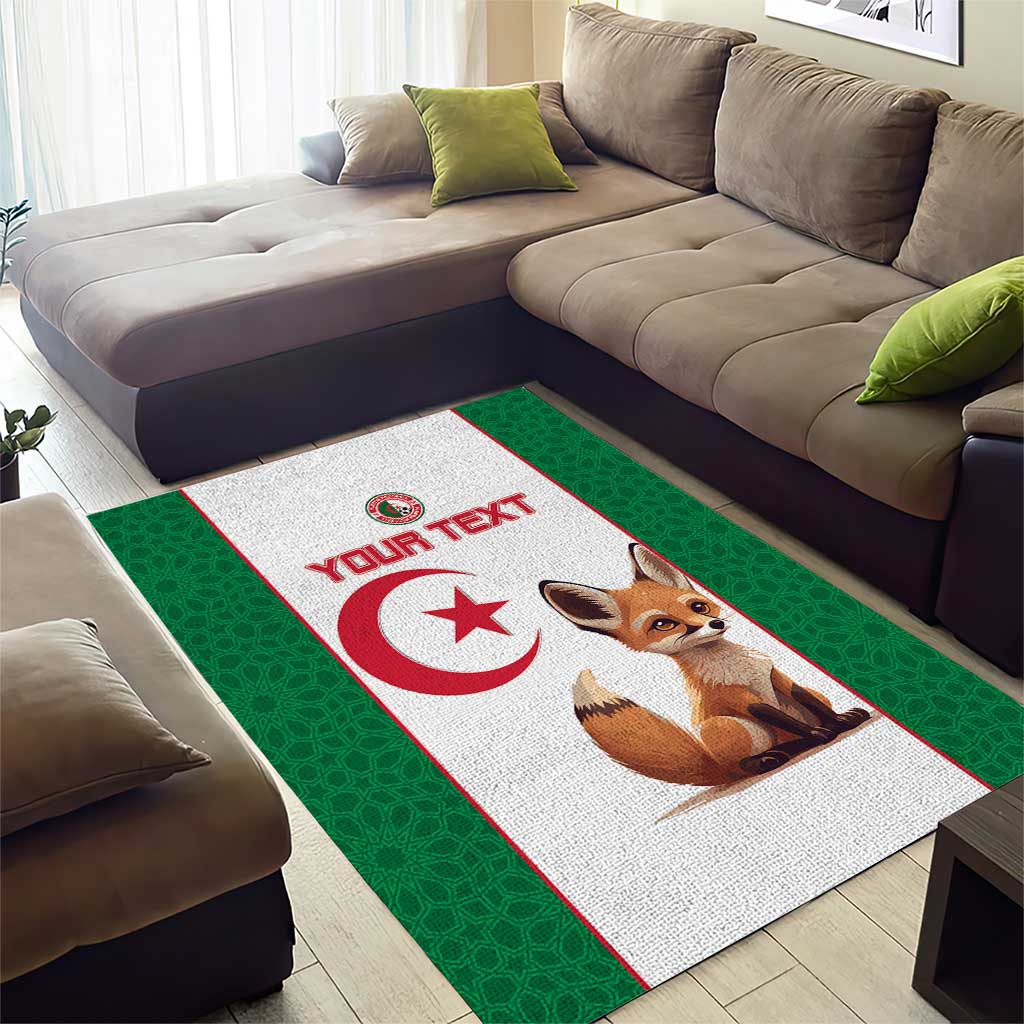 Custom Algeria Football Area Rug Fennec Foxes With Islamic Pattern