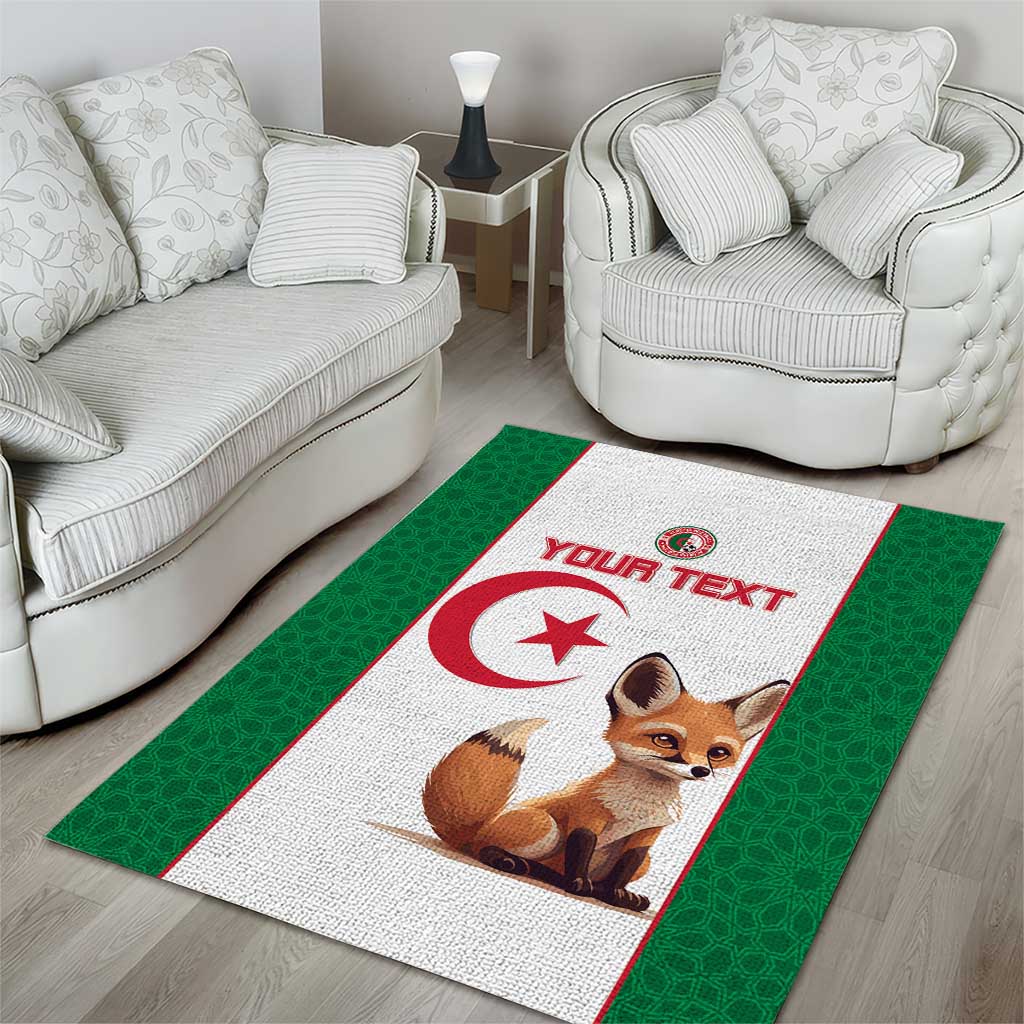 Custom Algeria Football Area Rug Fennec Foxes With Islamic Pattern