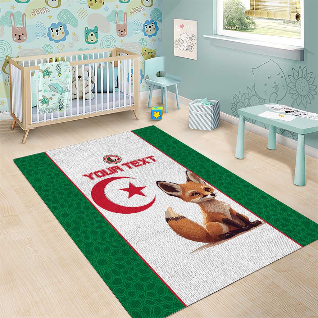 Custom Algeria Football Area Rug Fennec Foxes With Islamic Pattern