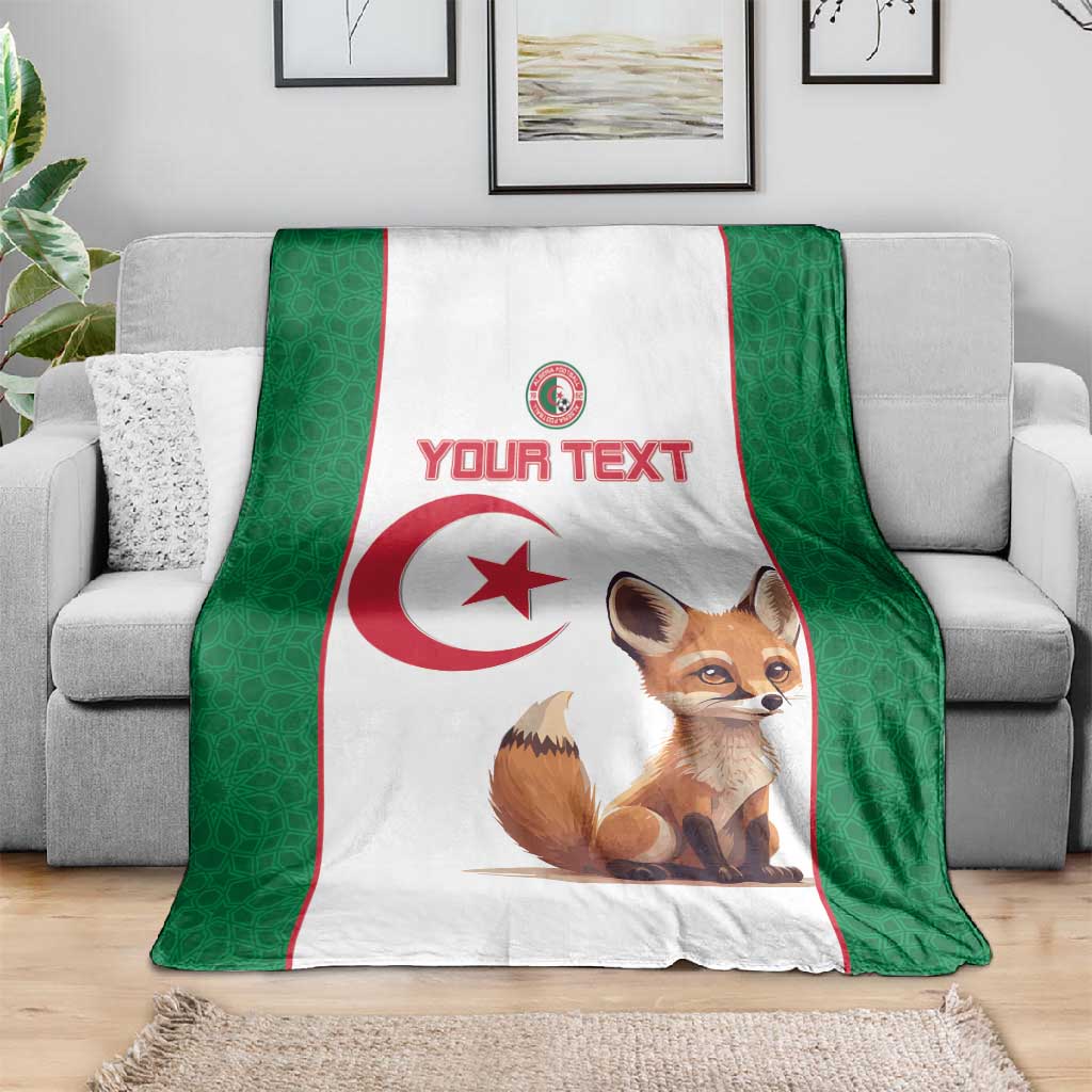 Custom Algeria Football Blanket Fennec Foxes With Islamic Pattern