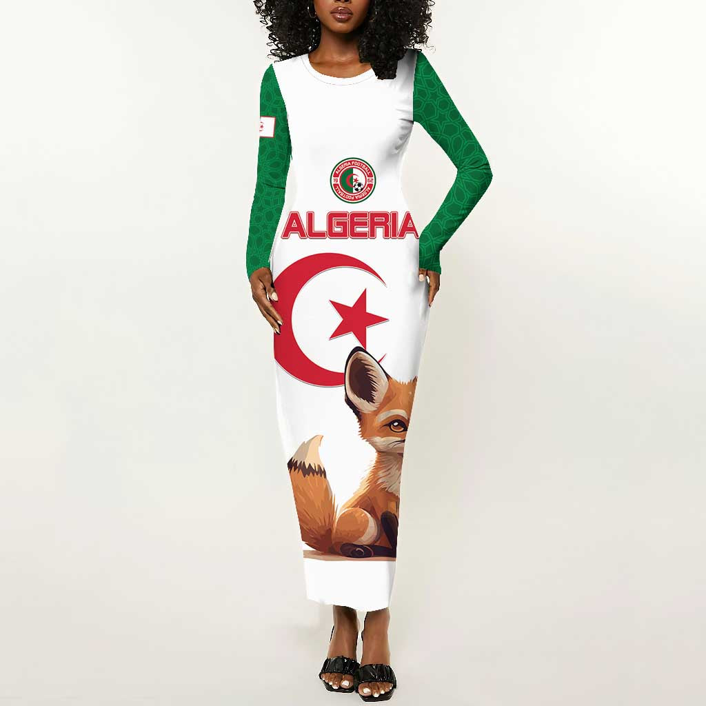 Custom Algeria Football Long Sleeve Bodycon Dress Fennec Foxes With Islamic Pattern LT15