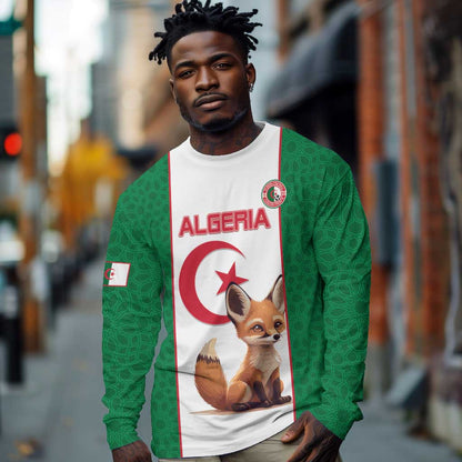 Custom Algeria Football Long Sleeve Shirt Fennec Foxes With Islamic Pattern