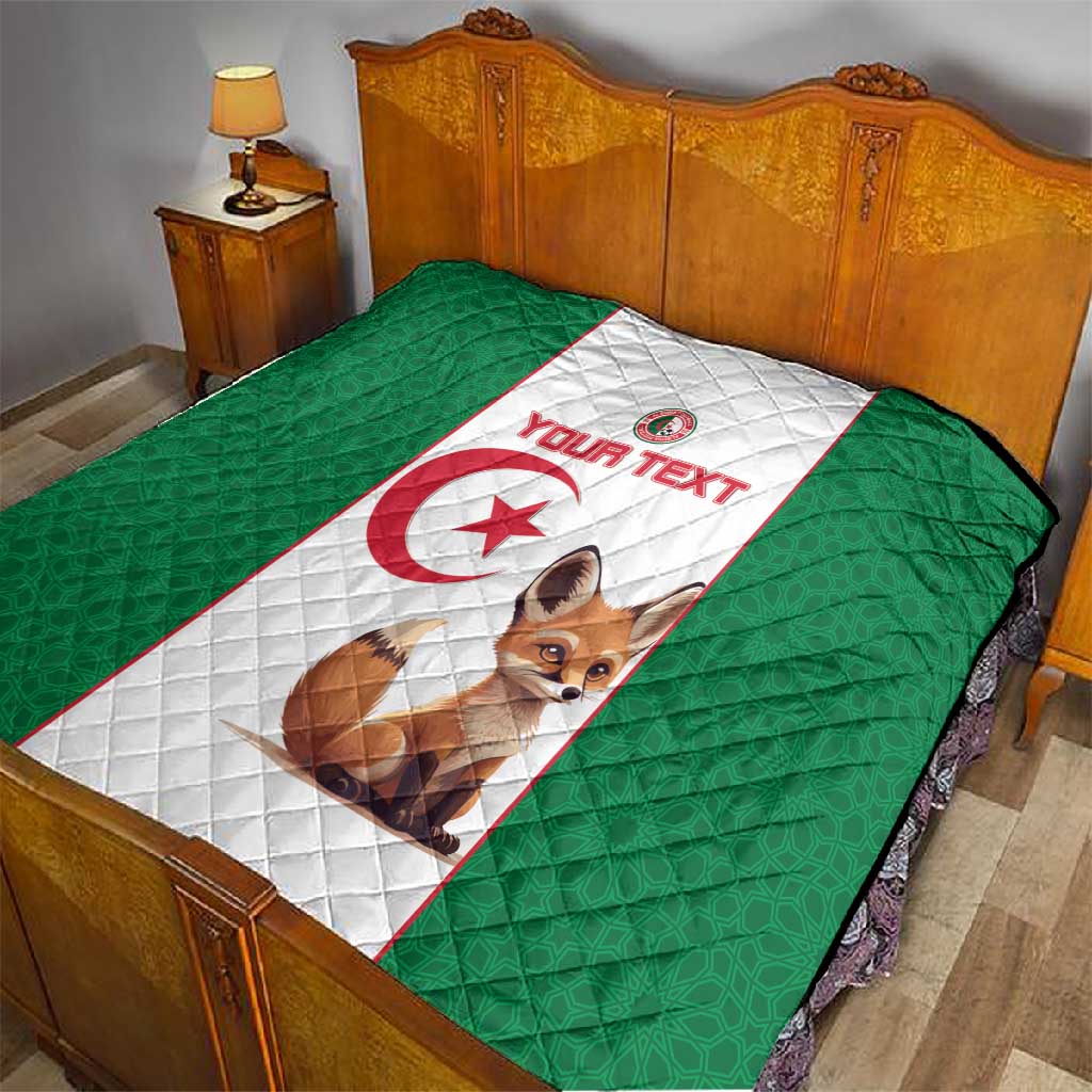 Custom Algeria Football Quilt Fennec Foxes With Islamic Pattern