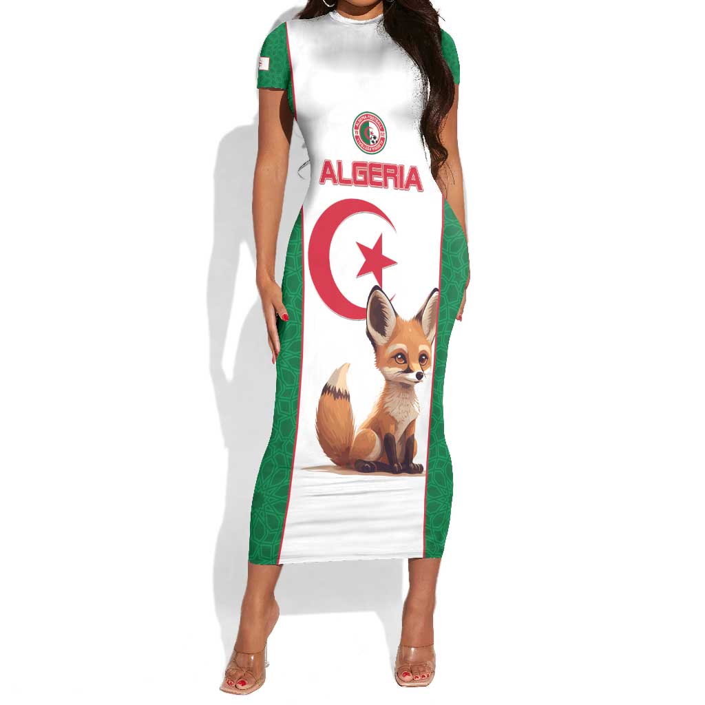 Custom Algeria Football Short Sleeve Bodycon Dress Fennec Foxes With Islamic Pattern LT15