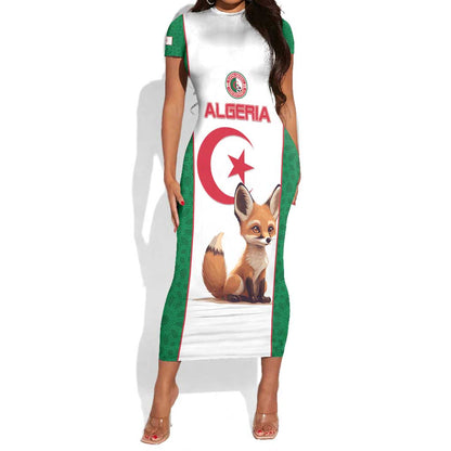 Custom Algeria Football Short Sleeve Bodycon Dress Fennec Foxes With Islamic Pattern LT15