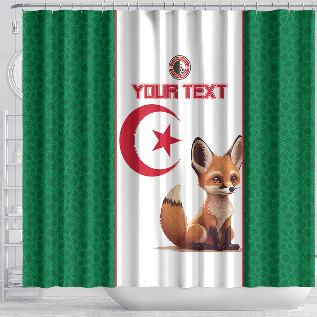 Custom Algeria Football Shower Curtain Fennec Foxes With Islamic Pattern