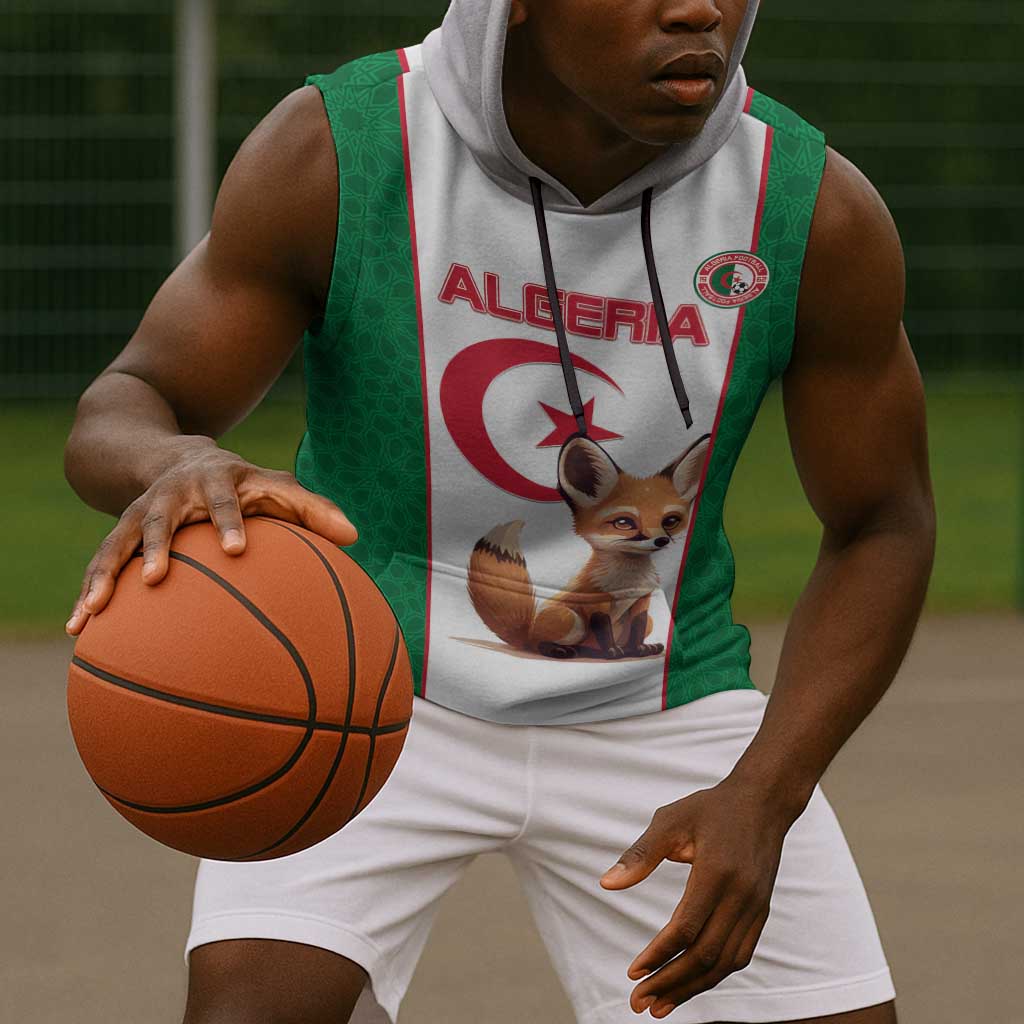 Custom Algeria Football Sleeveless Hoodie Fennec Foxes With Islamic Pattern - African Pride