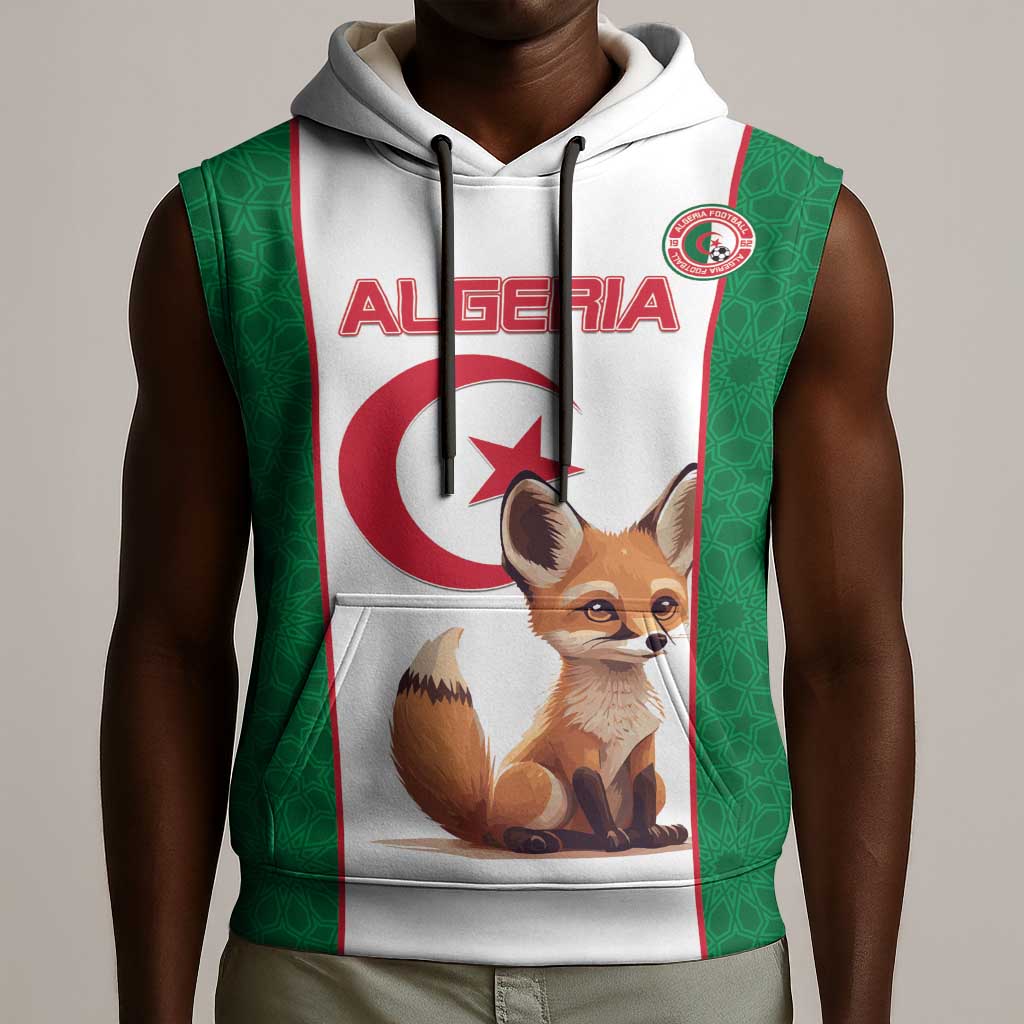 Custom Algeria Football Sleeveless Hoodie Fennec Foxes With Islamic Pattern - African Pride