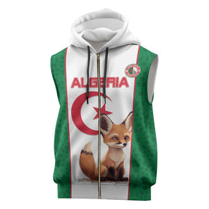 Custom Algeria Football Sleeveless Zip Hoodie Fennec Foxes With Islamic Pattern - African Pride