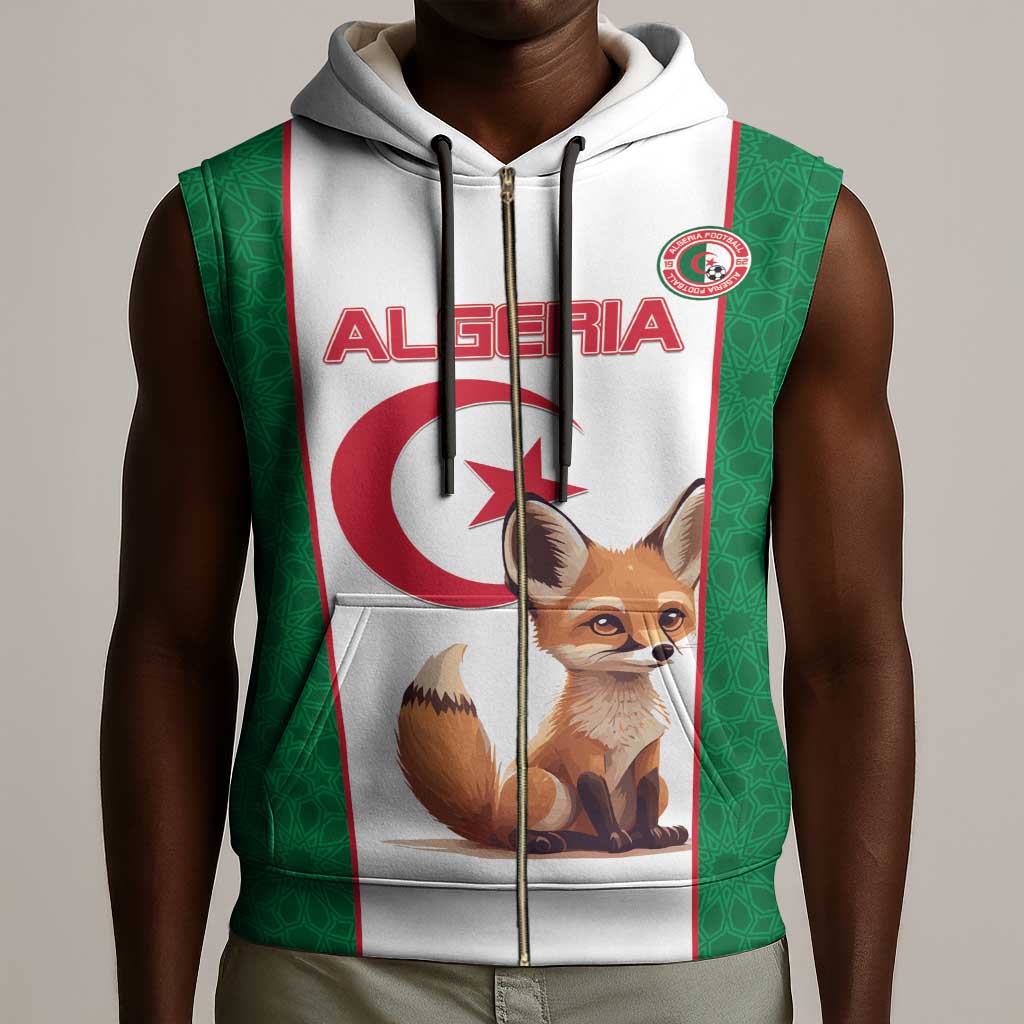 Custom Algeria Football Sleeveless Zip Hoodie Fennec Foxes With Islamic Pattern - African Pride