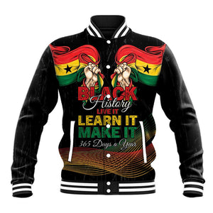 Personalized Ghana Black History Month Baseball Jacket Live It Learn It Make It - African Pride
