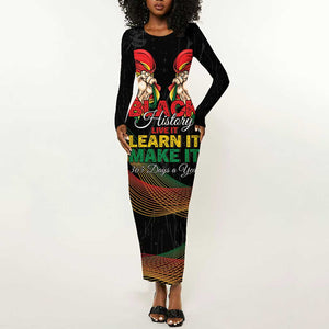 Personalized Ghana Black History Month Long Sleeve Bodycon Dress Live It Learn It Make It - African Pride