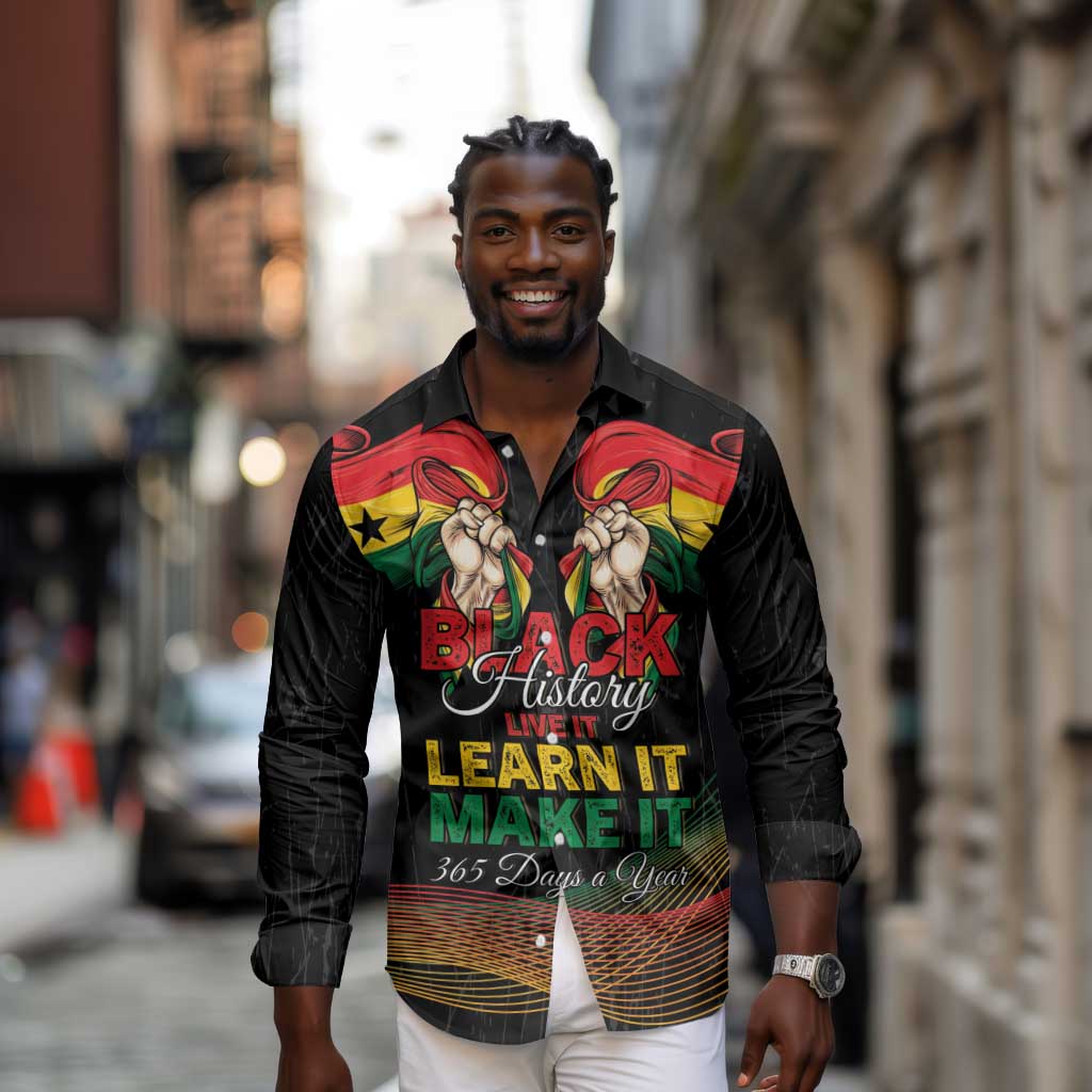 Personalized Ghana Black History Month Long Sleeve Button Shirt Live It Learn It Make It - African Pride