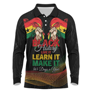 Personalized Ghana Black History Month Long Sleeve Polo Shirt Live It Learn It Make It - African Pride