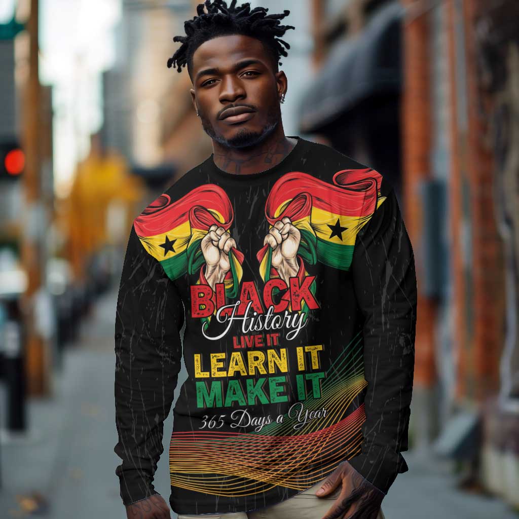 Personalized Ghana Black History Month Long Sleeve Shirt Live It Learn It Make It - African Pride