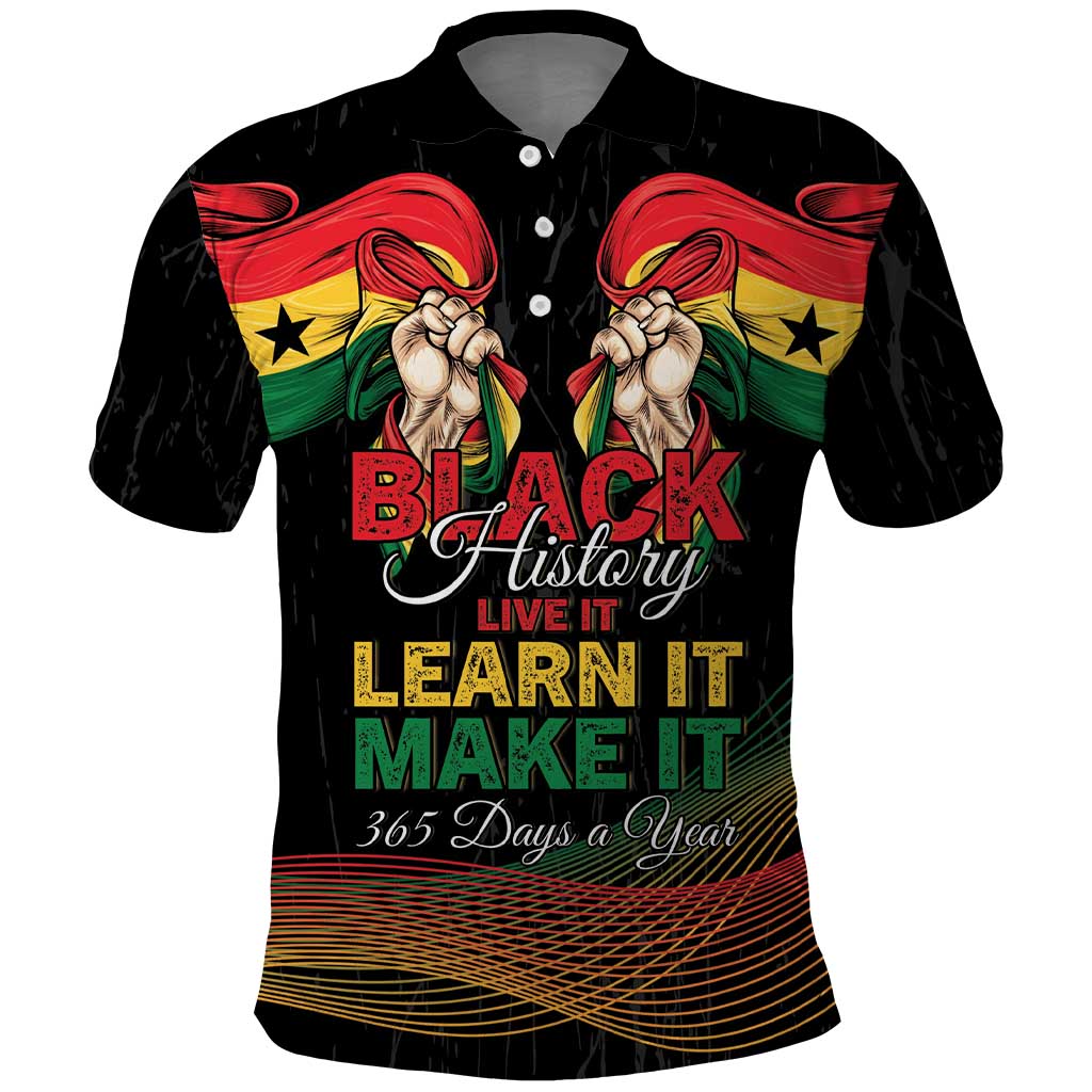 Personalized Ghana Black History Month Polo Shirt Live It Learn It Make It - African Pride