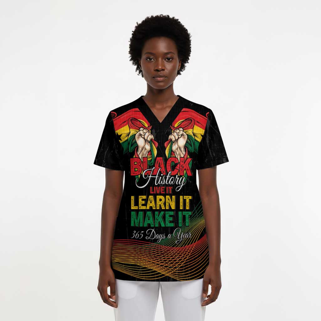 Personalized Ghana Black History Month Scrub Top Live It Learn It Make It - African Pride