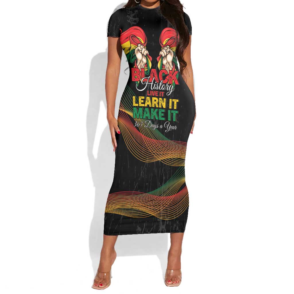 Personalized Ghana Black History Month Short Sleeve Bodycon Dress Live It Learn It Make It - African Pride