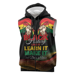 Personalized Ghana Black History Month Sleeveless Zip Hoodie Live It Learn It Make It - African Pride