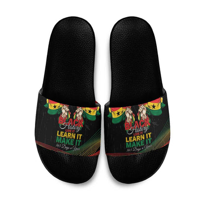 Ghana Black History Month Slide Sandals Live It Learn It Make It - African Pride