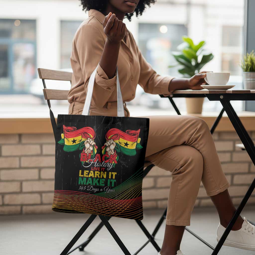 Ghana Black History Month Tote Bag Live It Learn It Make It - African Pride