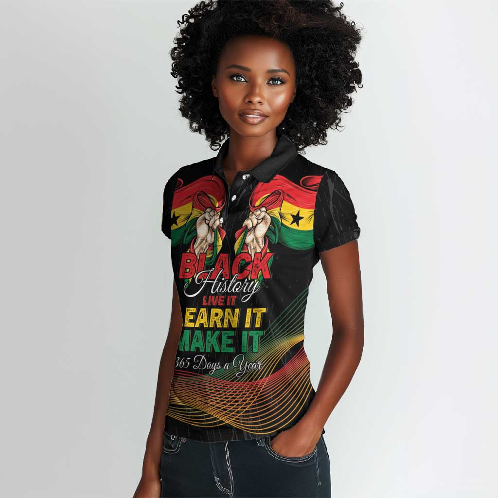 Personalized Ghana Black History Month Women Polo Shirt Live It Learn It Make It - African Pride