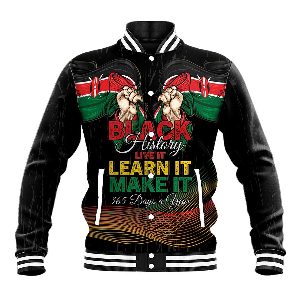 Personalized Kenya Black History Month Baseball Jacket Live It Learn It Make It - African Pride