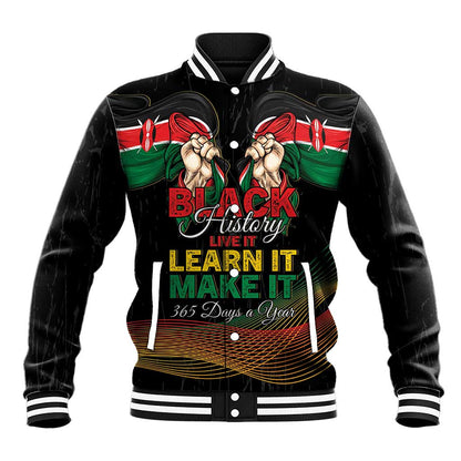 Personalized Kenya Black History Month Baseball Jacket Live It Learn It Make It - African Pride