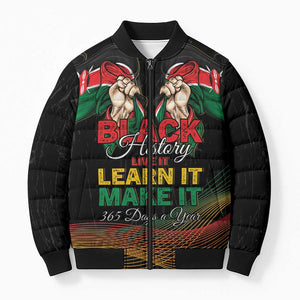 Personalized Kenya Black History Month Bomber Puffer Jacket Live It Learn It Make It - African Pride