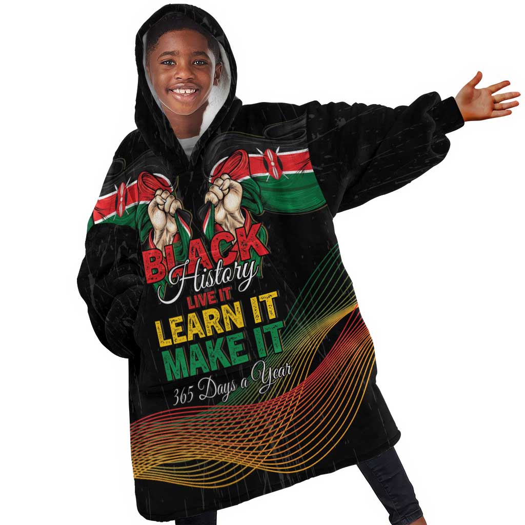 Personalized Kenya Black History Month Kid Wearable Blanket Hoodie Live It Learn It Make It - African Pride