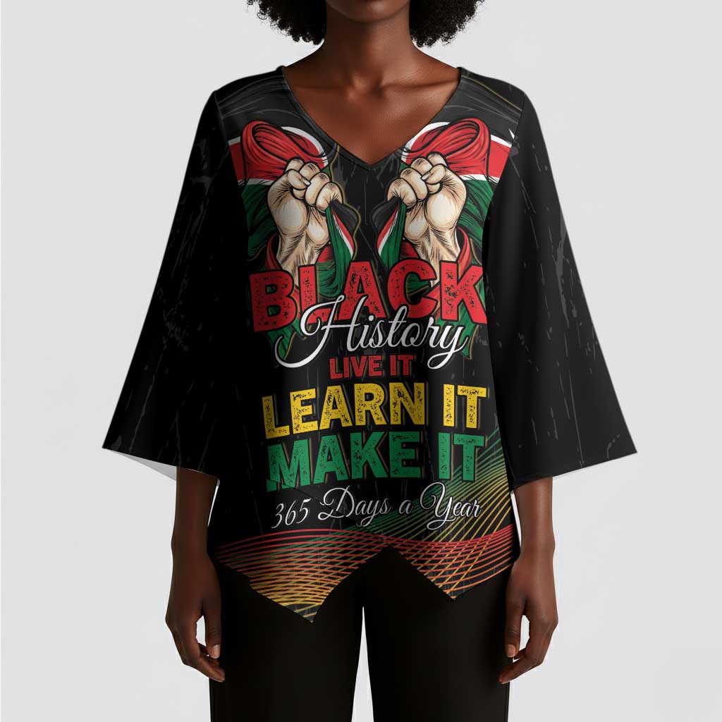 Personalized Kenya Black History Month Kimono Sleeve Blouse Live It Learn It Make It - African Pride