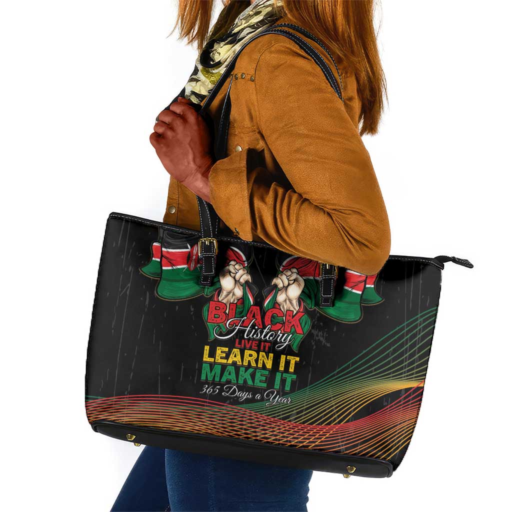Kenya Black History Month Leather Tote Bag Live It Learn It Make It - African Pride