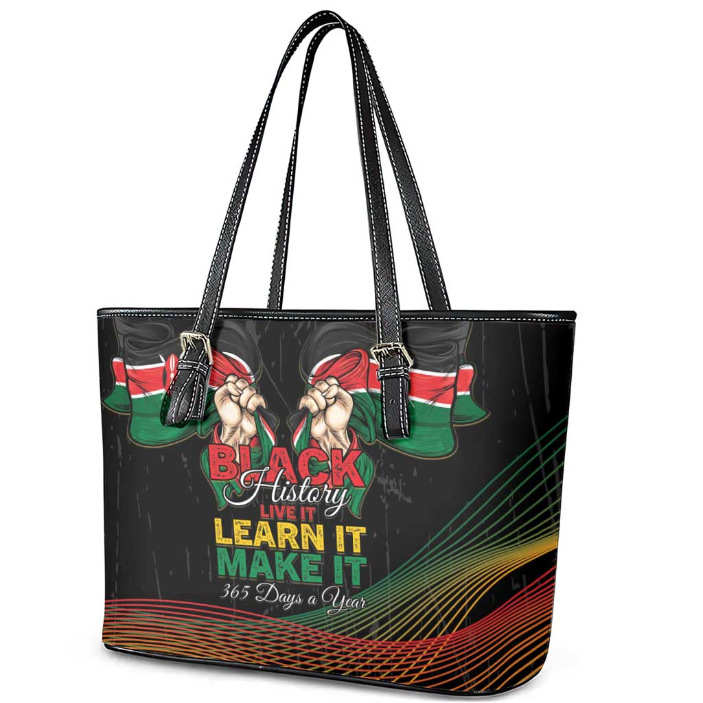 Kenya Black History Month Leather Tote Bag Live It Learn It Make It - African Pride