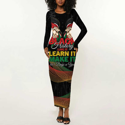 Personalized Kenya Black History Month Long Sleeve Bodycon Dress Live It Learn It Make It - African Pride