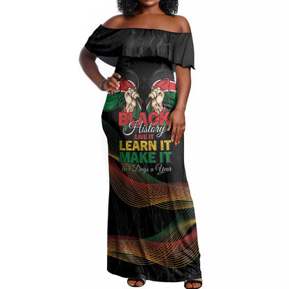 Personalized Kenya Black History Month Off Shoulder Maxi Dress Live It Learn It Make It - African Pride