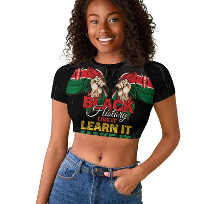 Personalized Kenya Black History Month Raglan Cropped T shirt Live It Learn It Make It - African Pride