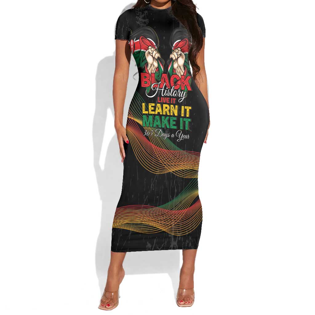 Personalized Kenya Black History Month Short Sleeve Bodycon Dress Live It Learn It Make It - African Pride