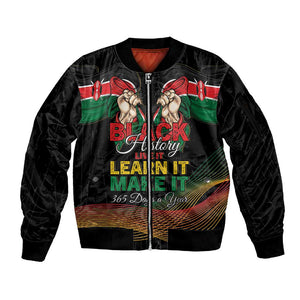 Personalized Kenya Black History Month Sleeve Zip Bomber Jacket Live It Learn It Make It - African Pride