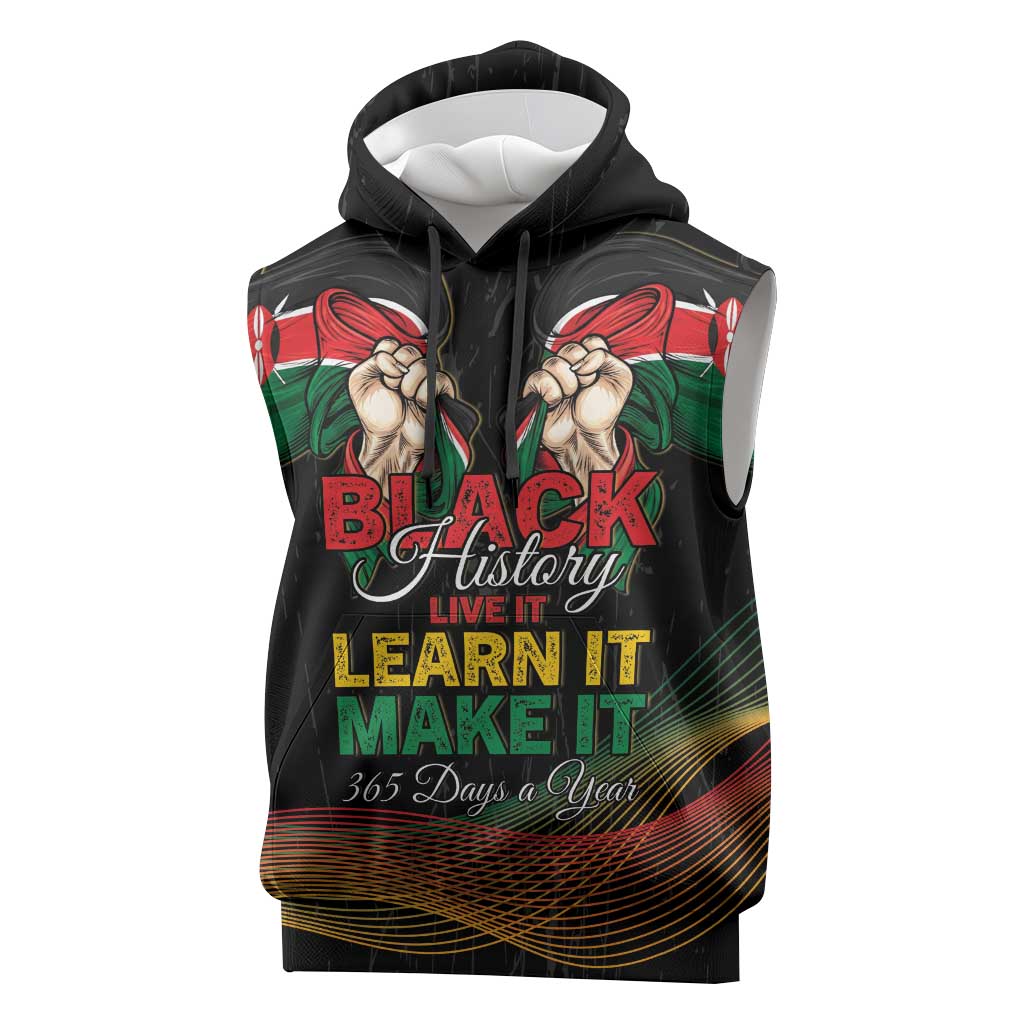 Personalized Kenya Black History Month Sleeveless Hoodie Live It Learn It Make It - African Pride