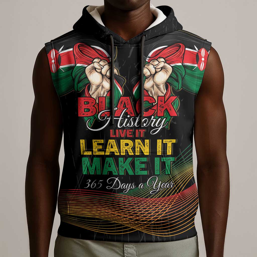 Personalized Kenya Black History Month Sleeveless Hoodie Live It Learn It Make It - African Pride