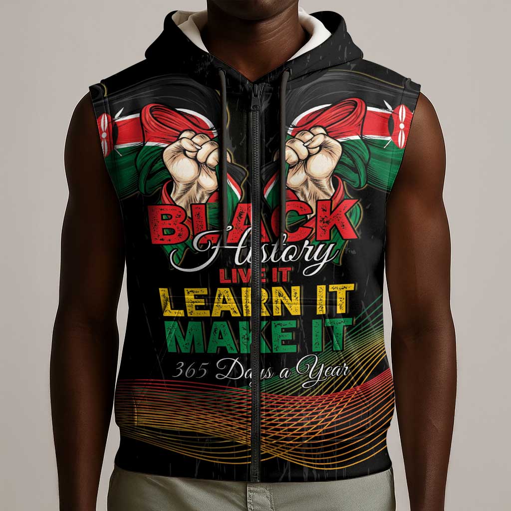 Personalized Kenya Black History Month Sleeveless Zip Hoodie Live It Learn It Make It - African Pride