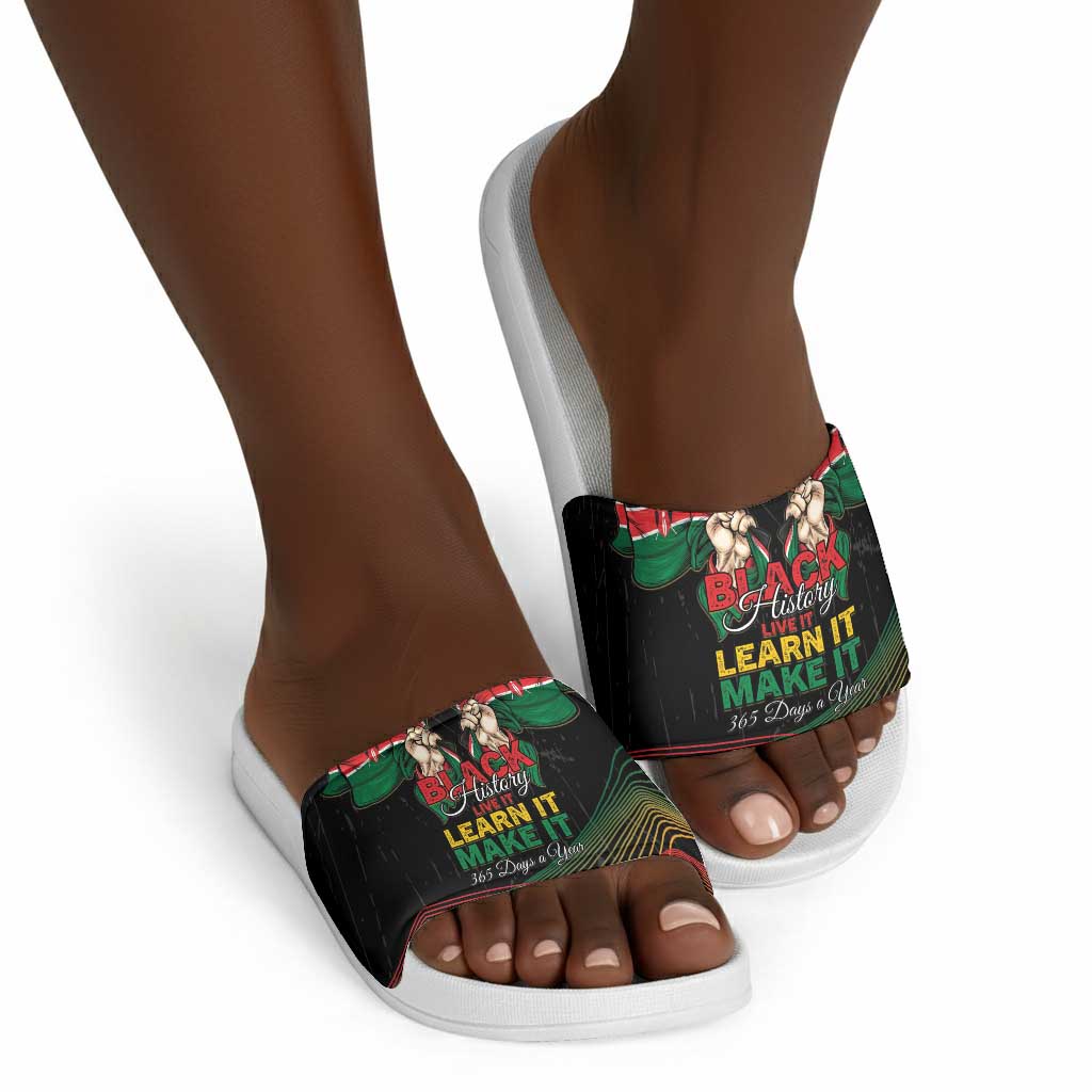 Kenya Black History Month Slide Sandals Live It Learn It Make It - African Pride
